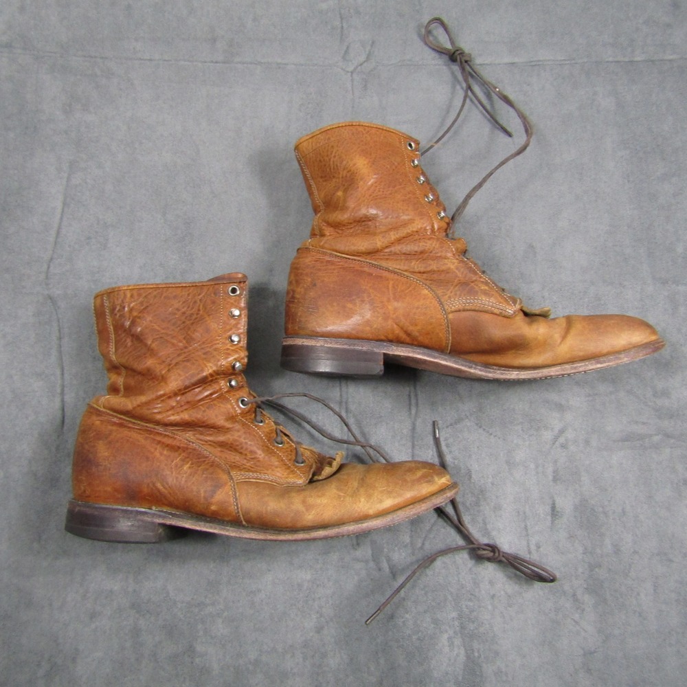 Justin Lace Up Boots Mens 10.5 D Brown Leather Kiltie Work Utility USA 420